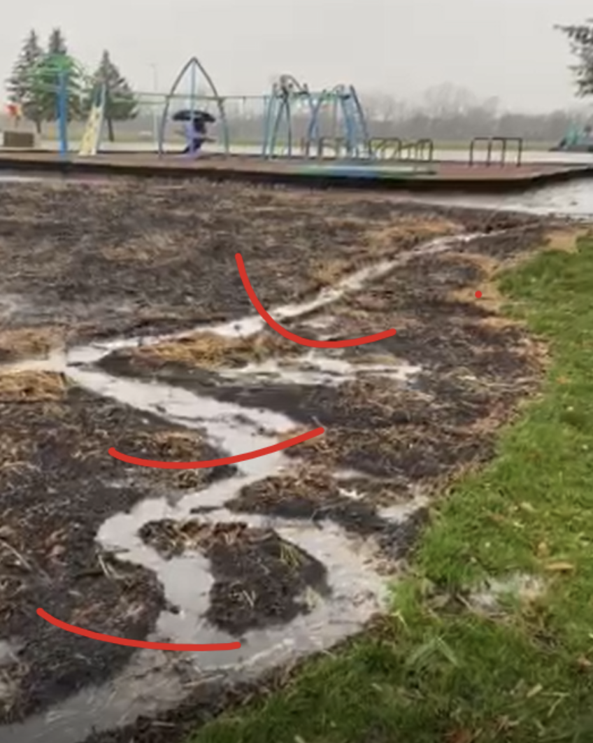 Water pooling in areas near a playground